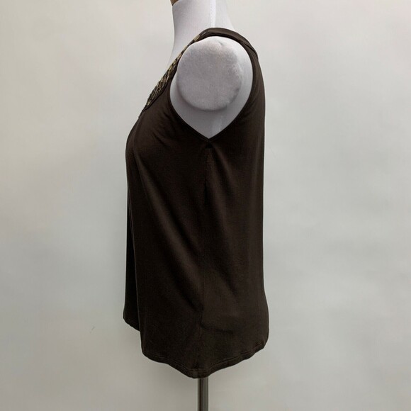 Michael Kors Women's Top Petite Small Brown Sleeveless Sequins - Picture 3 of 8